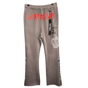KDNK‎ Mens Graphic Sweatpants Flare Leg Skull Flame Print Sz M Grunge Streetwear